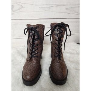 GBG Womens Shoes Platform Heeled Hiker Bootie Signature Faux Leather Brown 10M‎